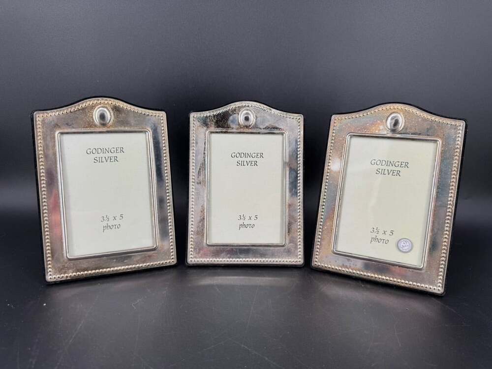Vintage Godinger Silver Plate 3.5x5 Picture Frames Set of 3 Beaded Arch